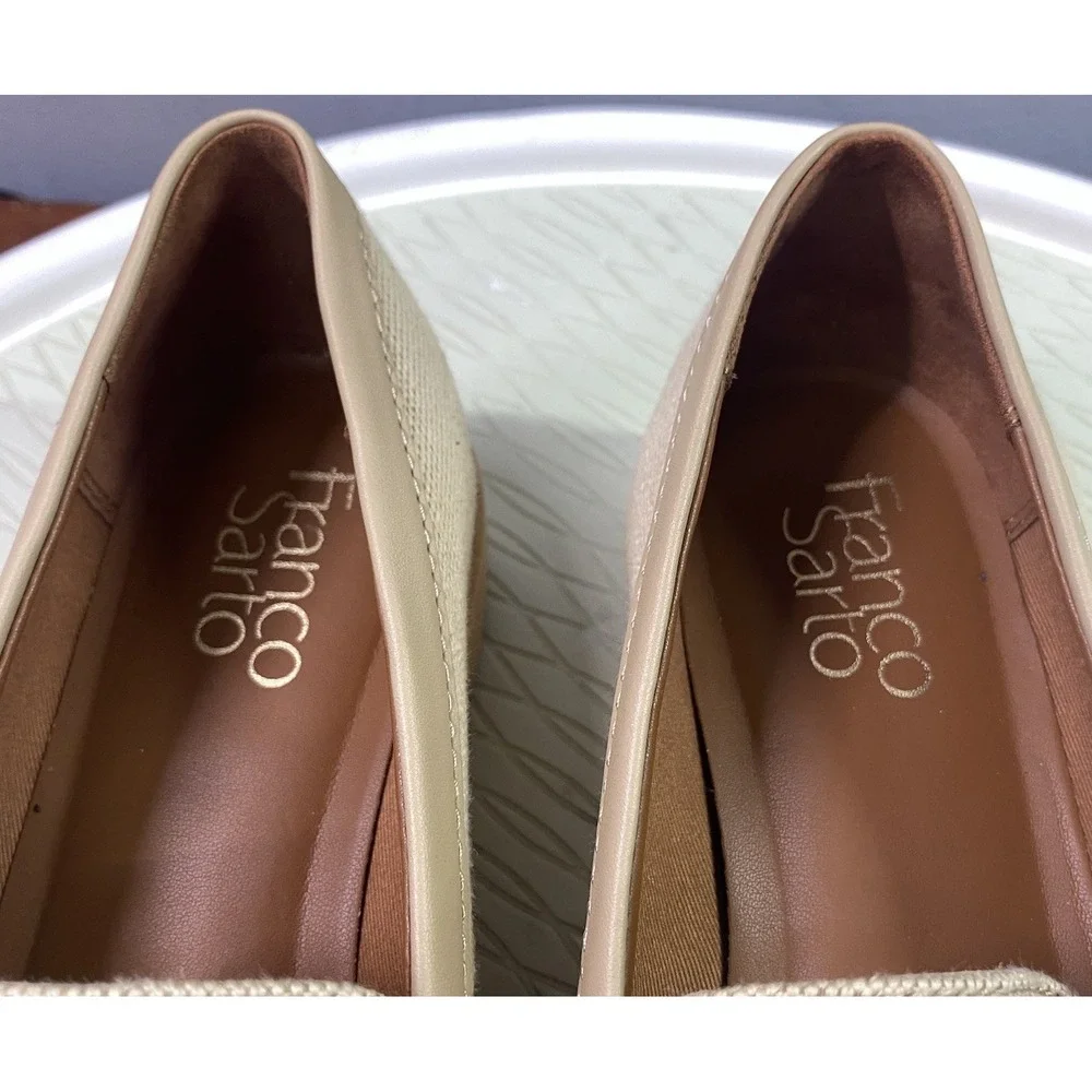 Franco Sarto Cason Women Loafers Natural Tan Canvas Slip On Shoes Horsebit 7.5 M